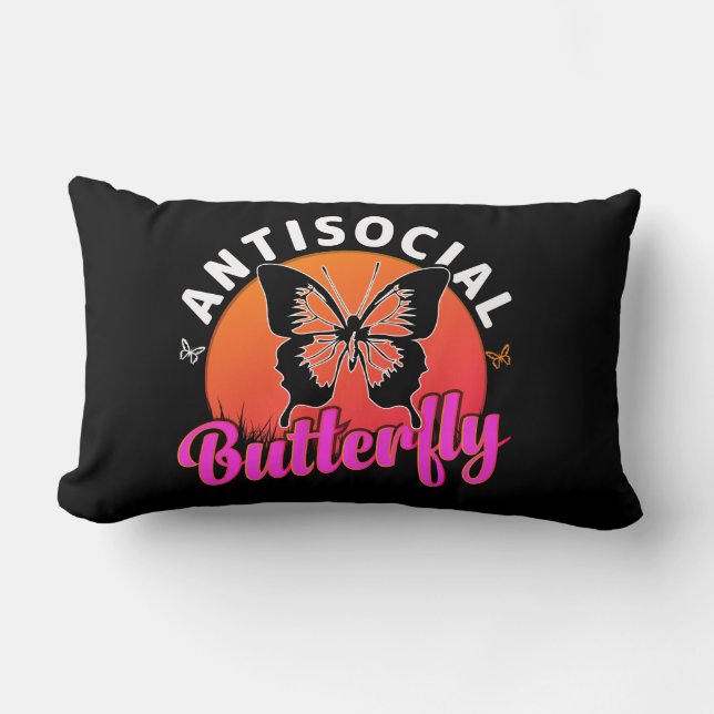 antisocial butterfly design vector illustration lumbar cushion (Front)