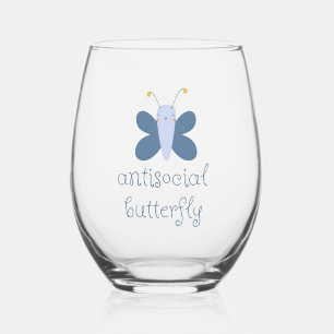 Antisocial Butterfly Stemless Wine Glass – Blue