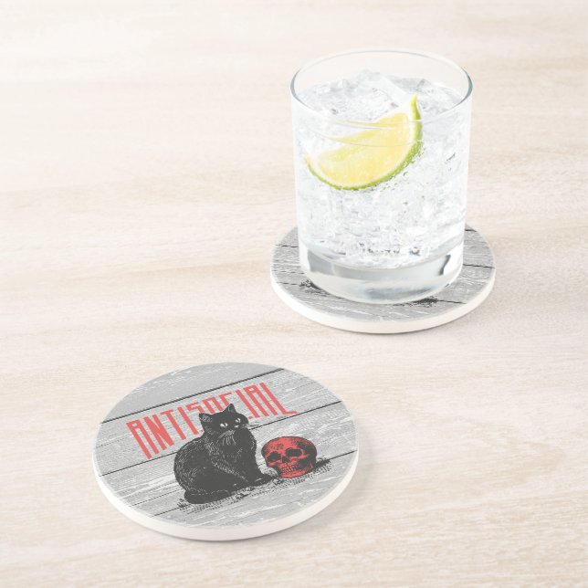 Antisocial Cat and Skull Coaster (Side)