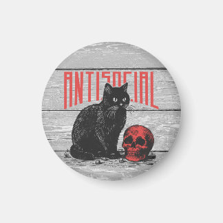 Antisocial Cat and Skull Magnet