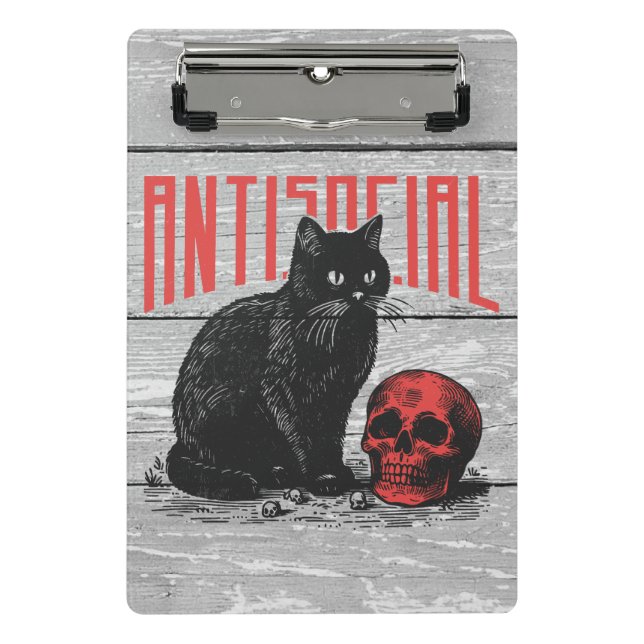 Antisocial Cat and Skull Mini Clipboard (Front)