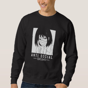 Antisocial Japanese Girl Illustration With Face Ma Sweatshirt