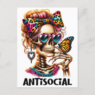 Antisocial Skeleton Lady Holiday Postcard