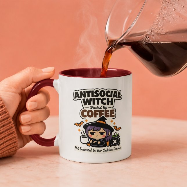 Antisocial Witch Fuelled By Coffee Funny Halloween Mug (Creator Uploaded)