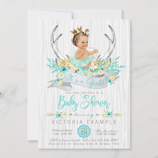 Antler Boho Princess Tribal Baby Shower Invitation (Front)