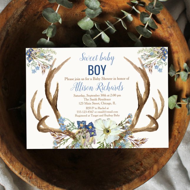 Antler boho rustic baby shower invitation boy (Creator Uploaded)