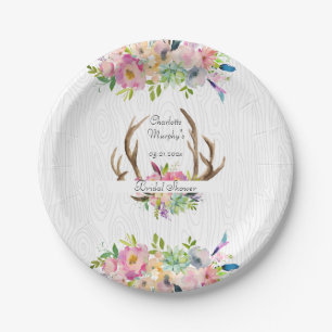 Antler Boho Watercolor Paper Plate