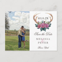 Antler deer rustic chic save the date postcard