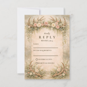 Antler Floral Woodland Wedding RSVP Card