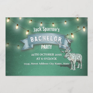 Antler Hunting Bachelor Stag Party String Lights Invitation