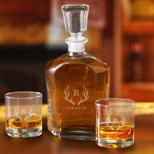 Antler Monogram Glasses and Whiskey Decanter