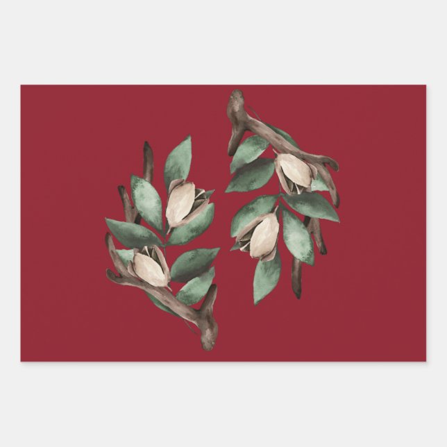 Antler with green branch wrapping paper sheet (Front)