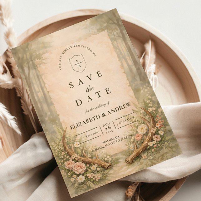 Antler Woodland Wedding Save The Date (Creator Uploaded)