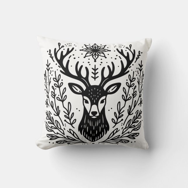 Antlered Deer Botanical Art Cushion (Front)