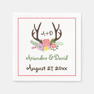 Antlers and flowers woodland monogram wedding napkin