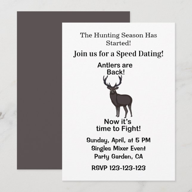 Antlers Are Back Deer Quote Hunting Speed Dating Invitation (Front/Back)
