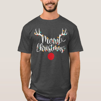 Antlers Christmas Lights Reindeer Face Rudolph Red T-Shirt