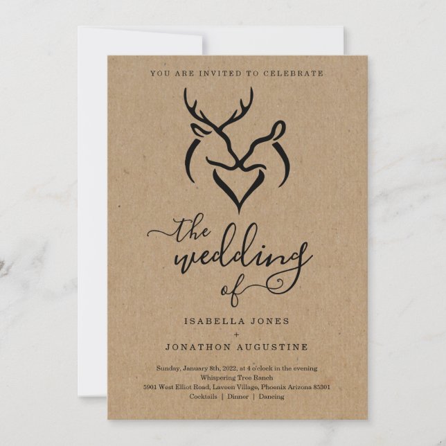 Antlers Doe & Deer Heart Hunters Wedding Invitation (Front)