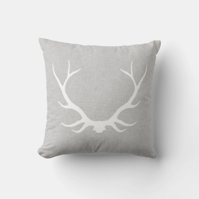 Antlers on grey linen cushion (Front)