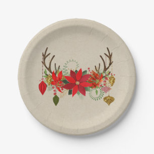 Antlers Ornaments Floral Antlers Holiday Rustic Paper Plate