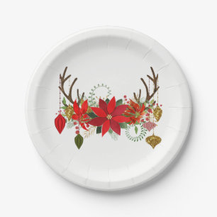 Antlers Ornaments Floral Antlers Holiday Rustic Paper Plate