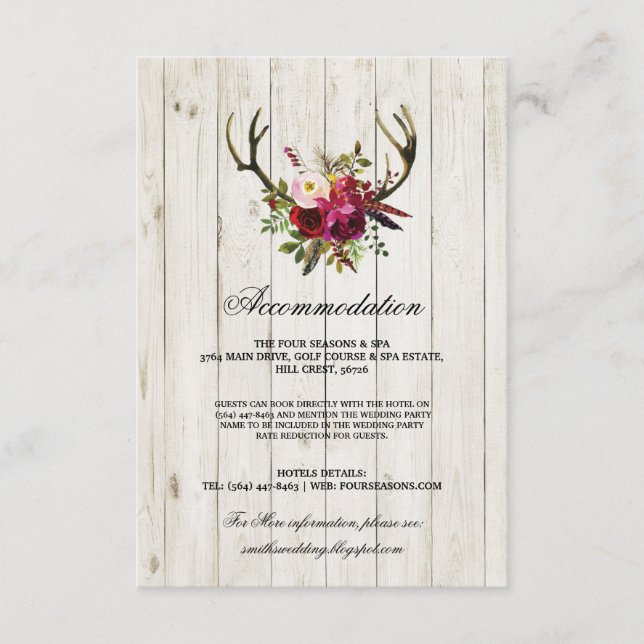 Antlers Rustic Accommodation Wood Wedding Cards (Front)