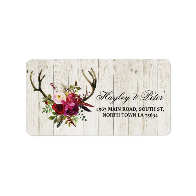 Antlers Rustic Address Labels Stickers Wedding (Front)