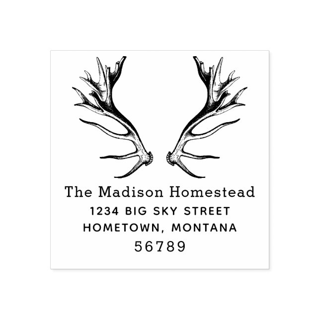 Antlers Rustic Address Rubber Stamp (Imprint)
