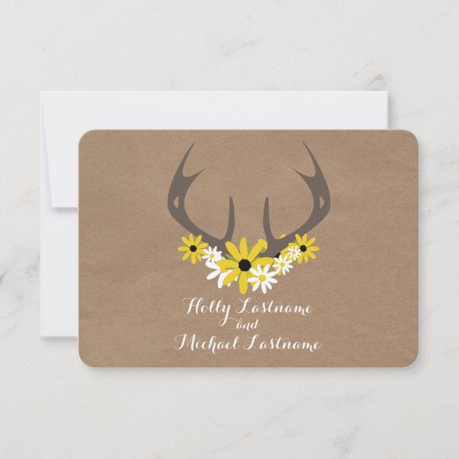 Antlers + Wildflowers Cardboard Inspired RSVP Card (Front)