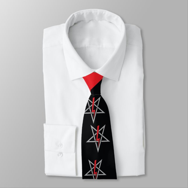 Anton LaVey Sigil Abstrct Wave {Red} Tie (Tied)