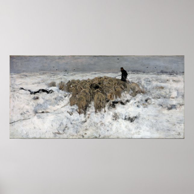 Anton Mauve Flock of sheep with shepherd Poster (Front)