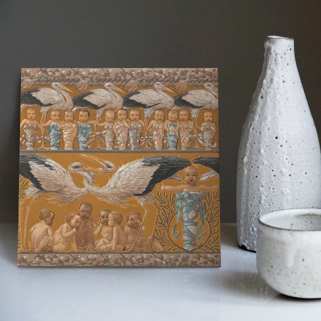 Anton Seder's Tender Storks Art Nouveau Wall Tile (Creator Uploaded)