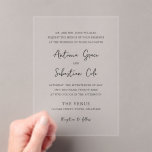 Antonia Black and White Elegant Wedding Acrylic Invitations<br><div class="desc">Elegant wedding invitations featuring a simple design with script and serif fonts.</div>
