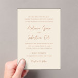 Antonia Earthy Neutrals Elegant Wedding Acrylic Invitations<br><div class="desc">Elegant wedding invitations featuring a simple design with script and serif fonts.</div>
