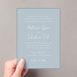 Antonia Powder Blue Elegant Wedding Acrylic Invitations<br><div class="desc">Elegant wedding invitations featuring a simple design with script and serif fonts.</div>