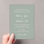 Antonia Sage Green Elegant Wedding Acrylic Invitations<br><div class="desc">Elegant wedding invitations featuring a simple design with script and serif fonts.</div>