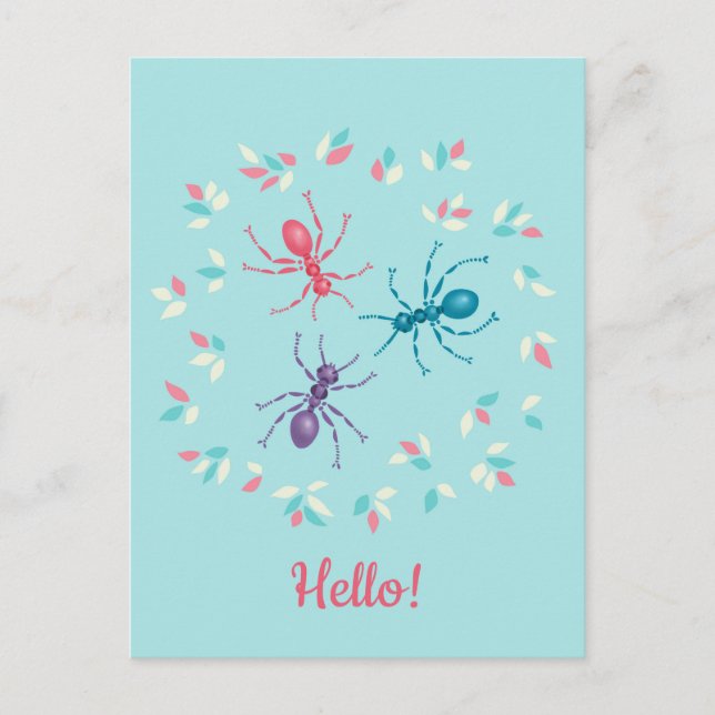 Ants Spring Pastel Wildlife Hello Holiday Postcard (Front)