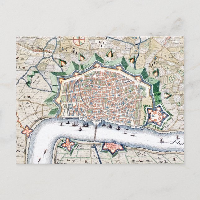 Antwerp, Antwerpen - Belgium Antique Map Postcard (Front)