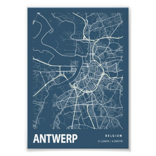 Antwerp - Belgium Blueprint City Map Photo Print