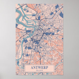 Antwerp Belgium Breezy City Map Travel Poster