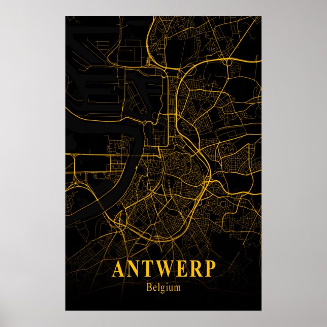 Antwerp Belgium City Map Gold Street Map Europe Poster (Front)