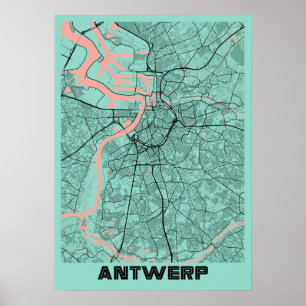 Antwerp - Belgium Peony City Map Poster