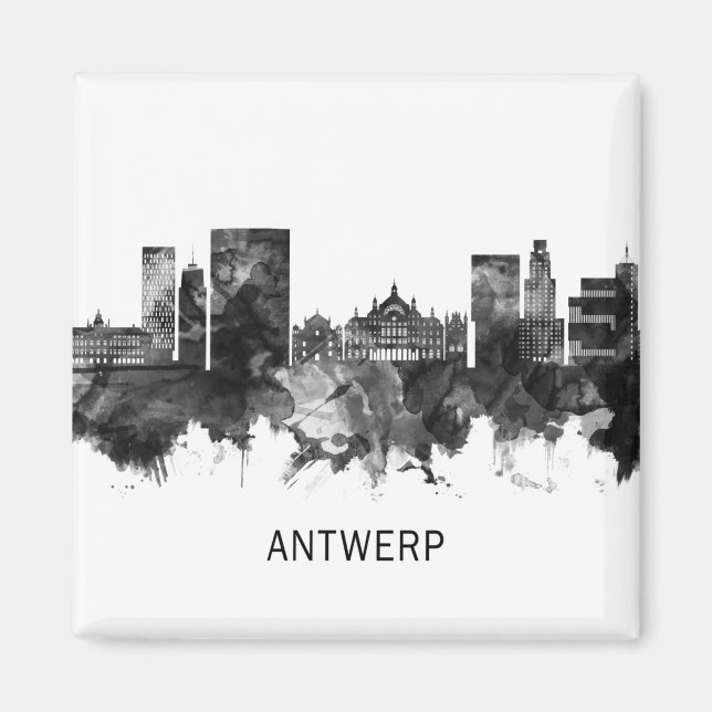 Antwerp Belgium Skyline BW Magnet (Front)