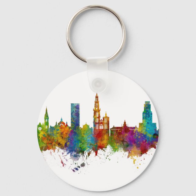 Antwerp Belgium Skyline Key Ring (Front)