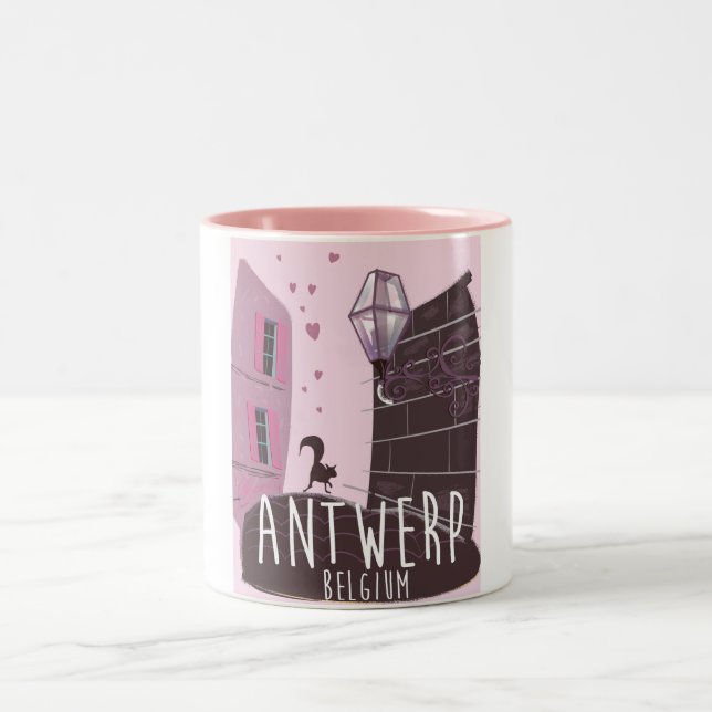 Antwerp, Belgium Travel poster Two-Tone Coffee Mug (Center)