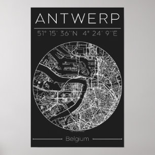 Antwerp City Map Poster Charcoal Minimal European
