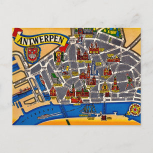 Antwerp Vintage Street Map Postcard