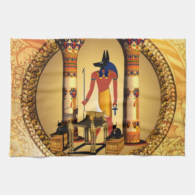 Anubis, ancient Egyptian god of the dead rituals Tea Towel (Horizontal)