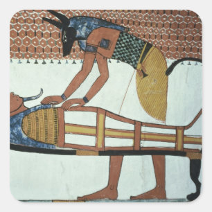 Anubis and a Mummy, from the Tomb of Sennedjem Square Sticker