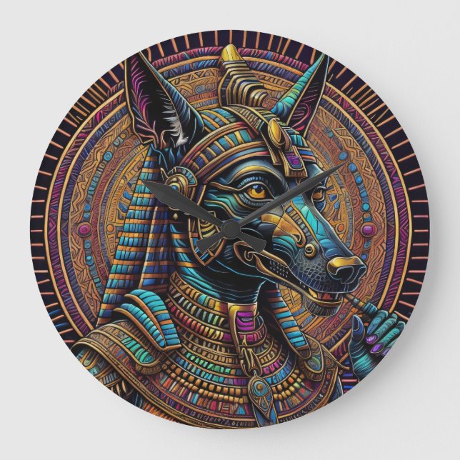 Anubis Egyptian Art Large Clock (Front)